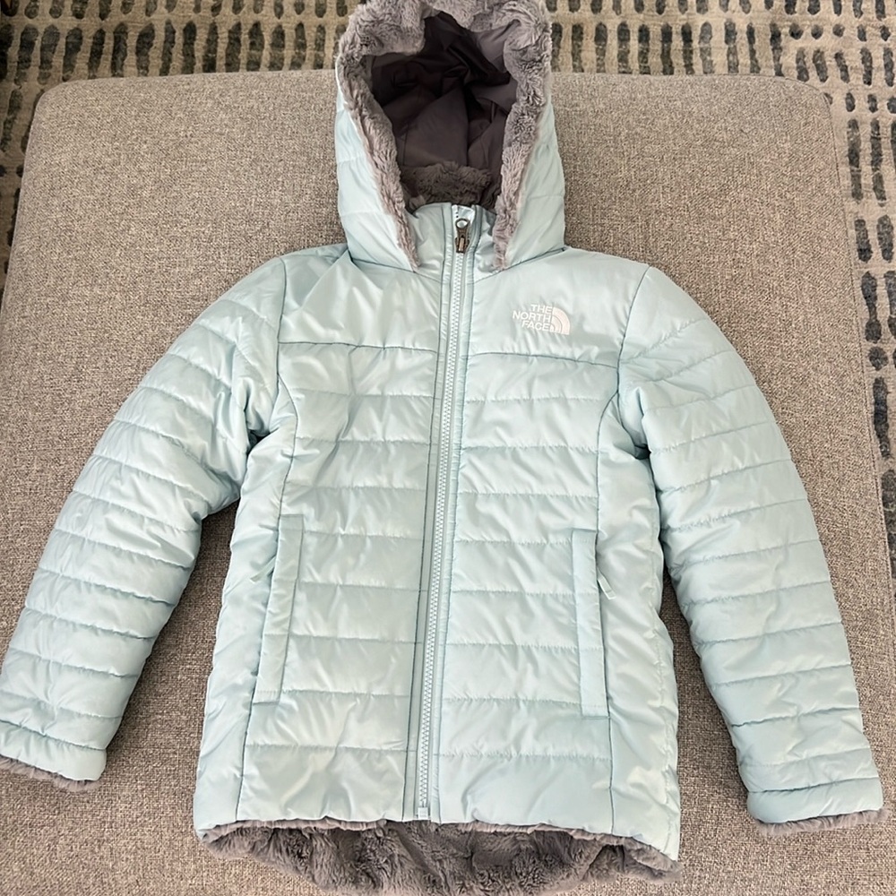 North Face light blue puffer jacket winter size XS / 6 with hood